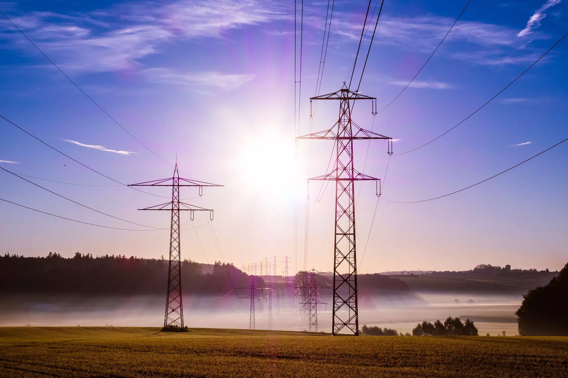 Electricity pylons leading into the distance