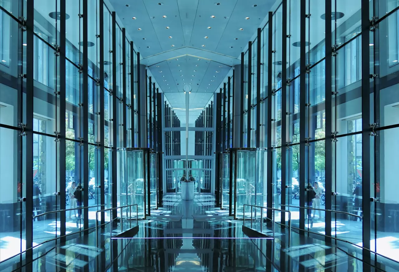 Interior of a glass fronted building