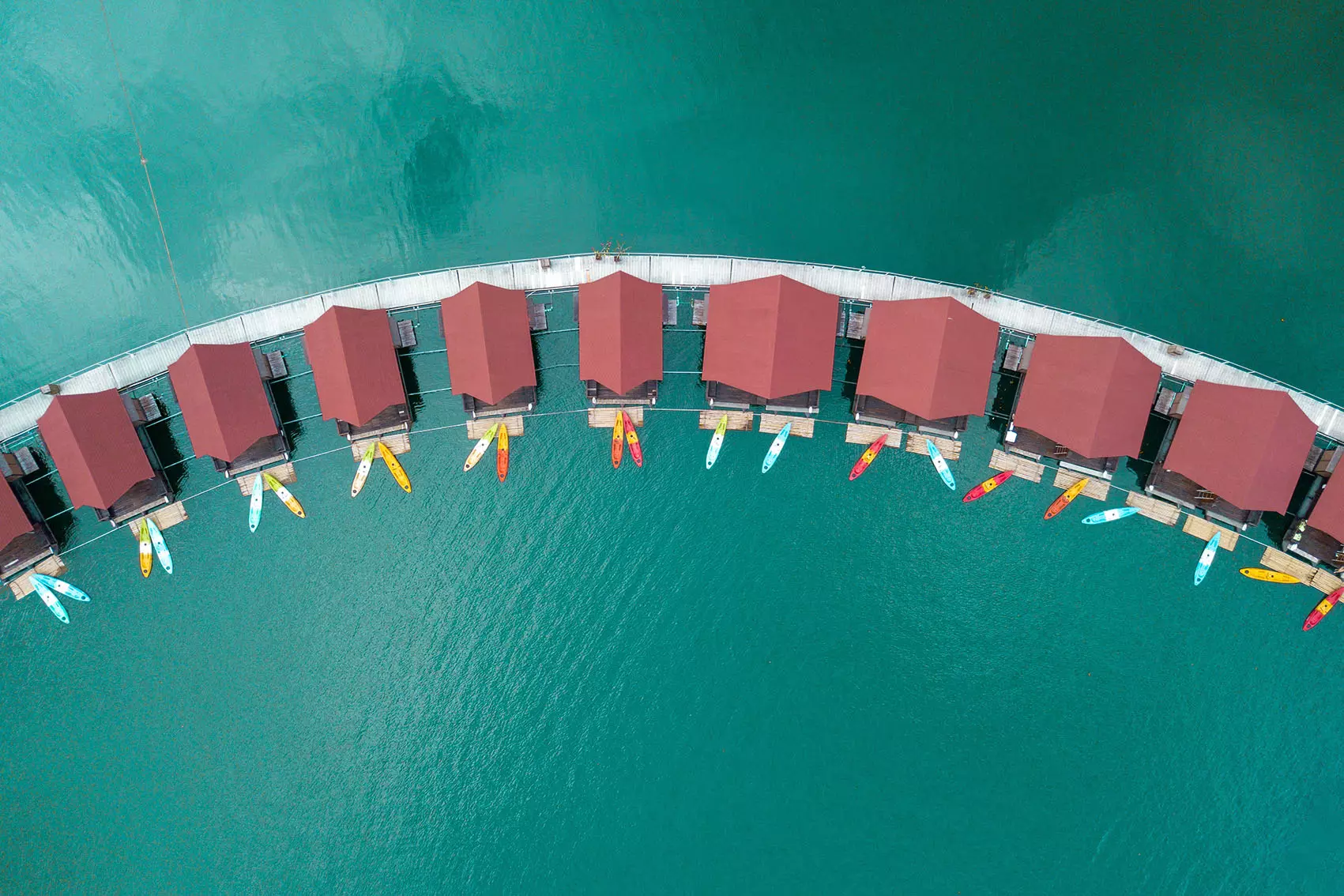 Aerial view of canoe huts