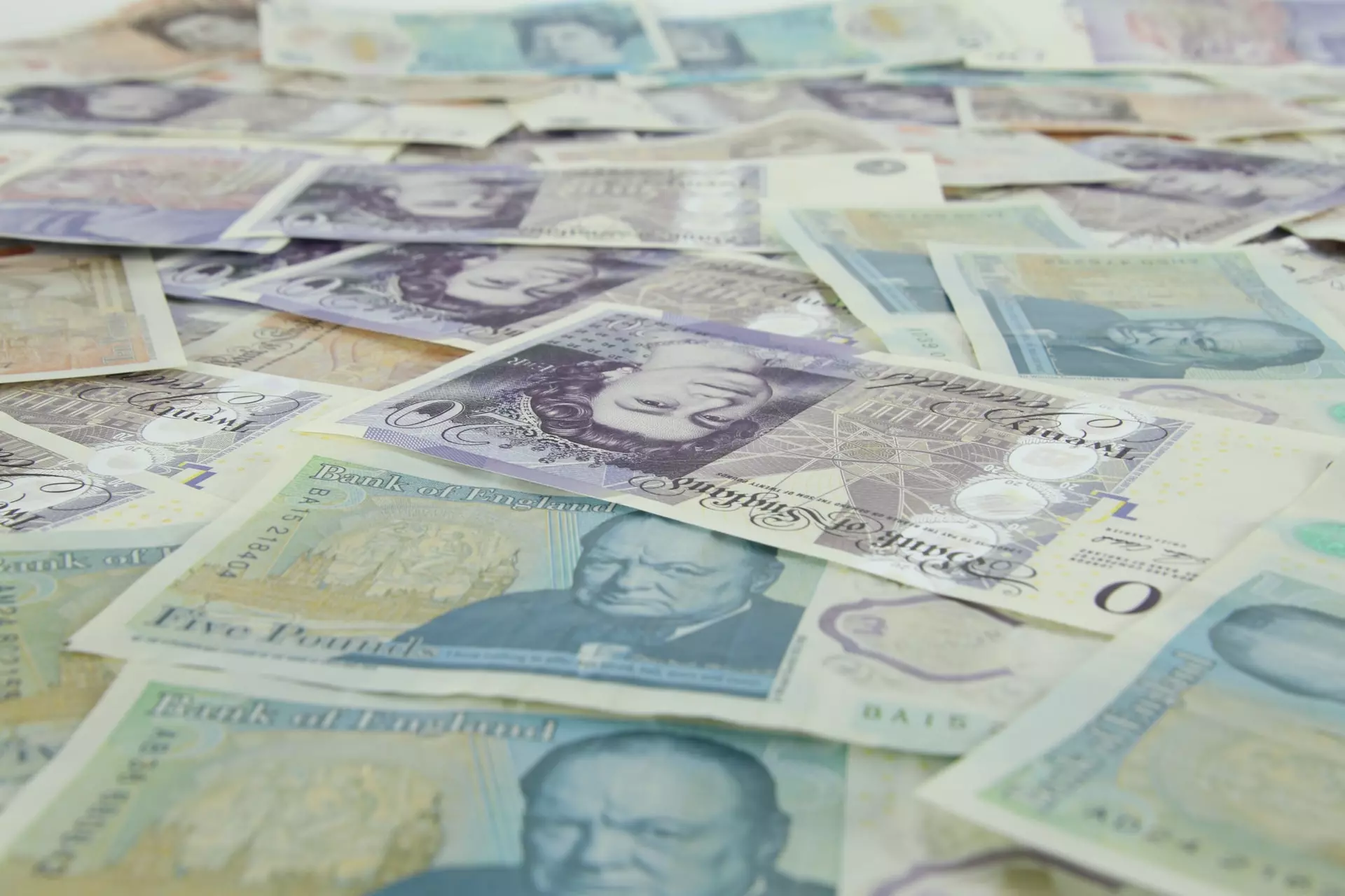 A carpet of British banknotes
