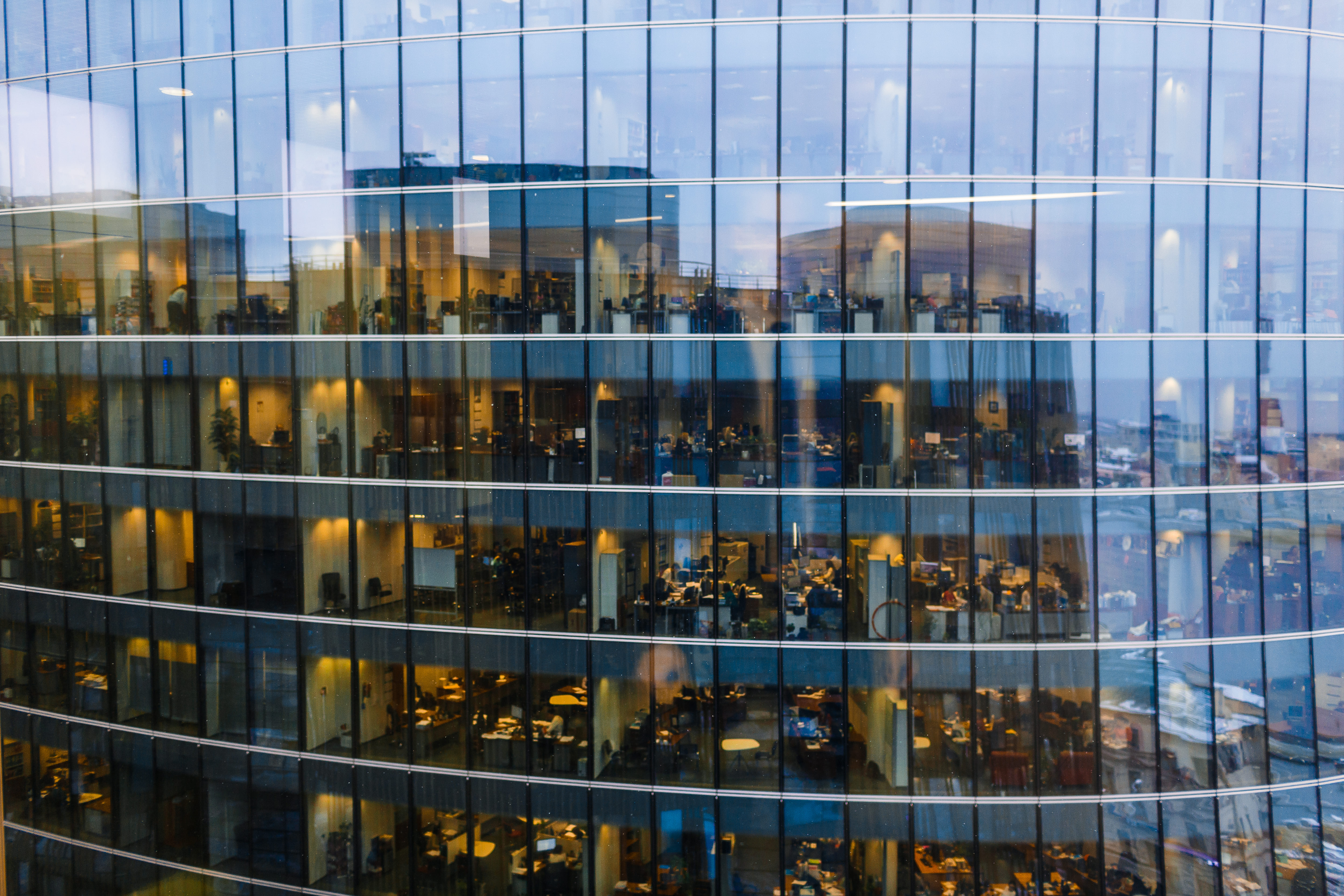 modern office glass windows reflecting